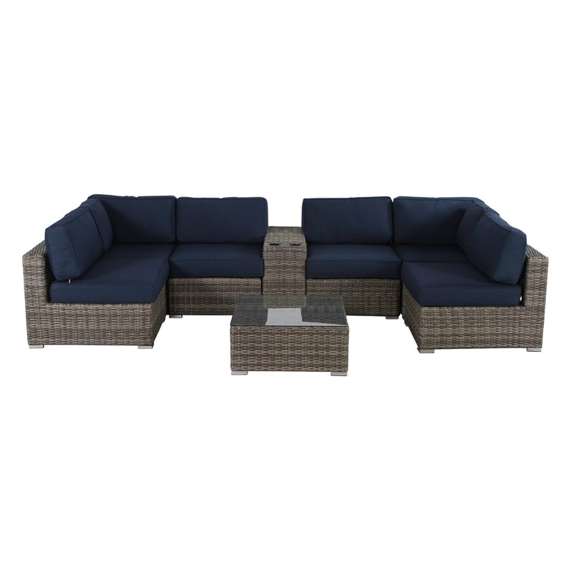 Living Source International 8-Piece Seating Group with Cushions in Gray/Navy