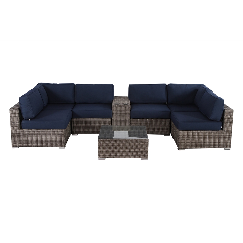Living Source International 8-Piece Seating Group with Cushions in Gray/Navy