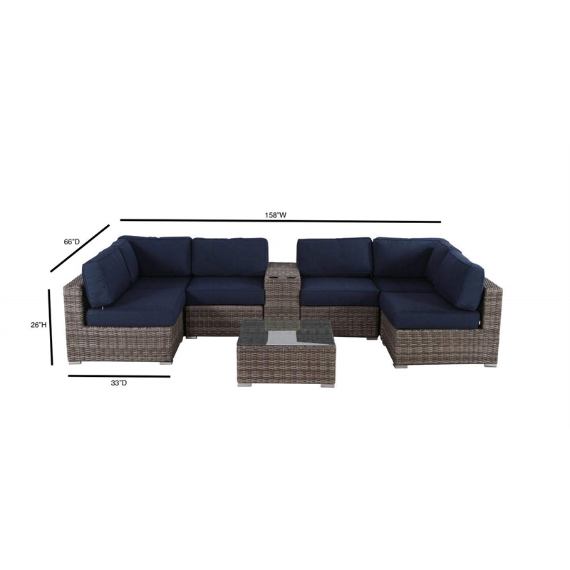 Living Source International 8-Piece Seating Group with Cushions in Gray/Navy