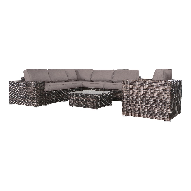 Living Source Intl Wicker / Rattan 3PC Sectional Seating Group in Espresso/Taupe