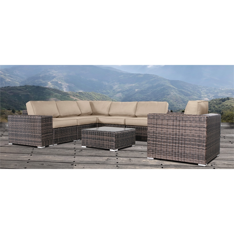 Living Source International 3-Piece Sectional Seating Group in Espresso/Beige