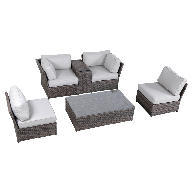Living Source International 4-Person Seating Set with Cushions in Brown/Gray