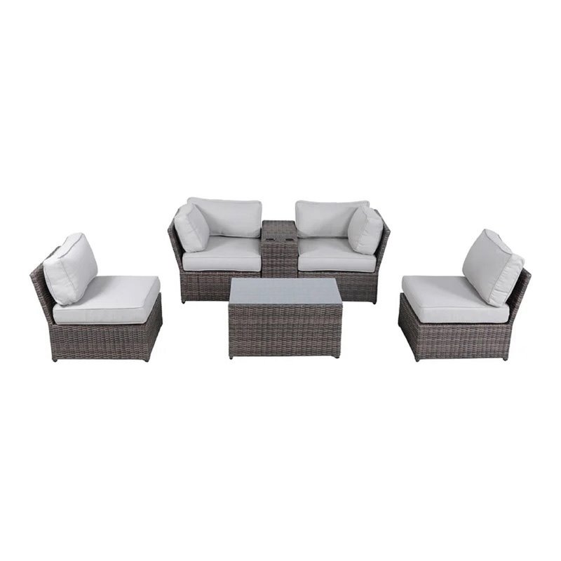 Living Source International 4-Person Seating Set with Cushions in Brown and Gray