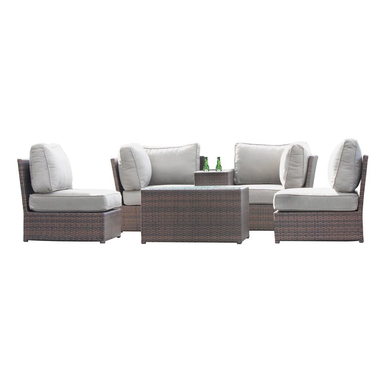Living Source International 6-Piece Sectional Set w/ Cushions in Espresso