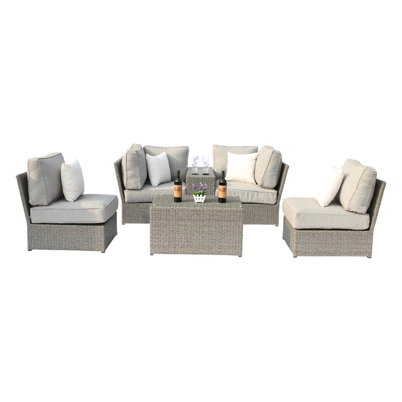 Living Source International 6-Piece Wicker Outdoor Conversation Set in Gray