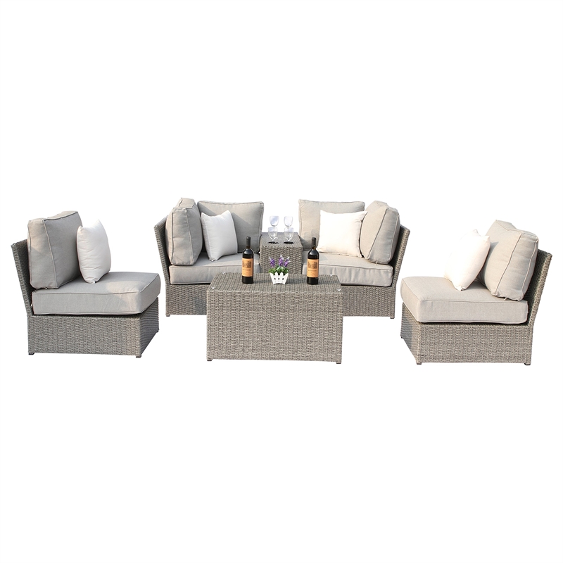 Living Source International 6-Piece Wicker Outdoor Conversation Set in Gray