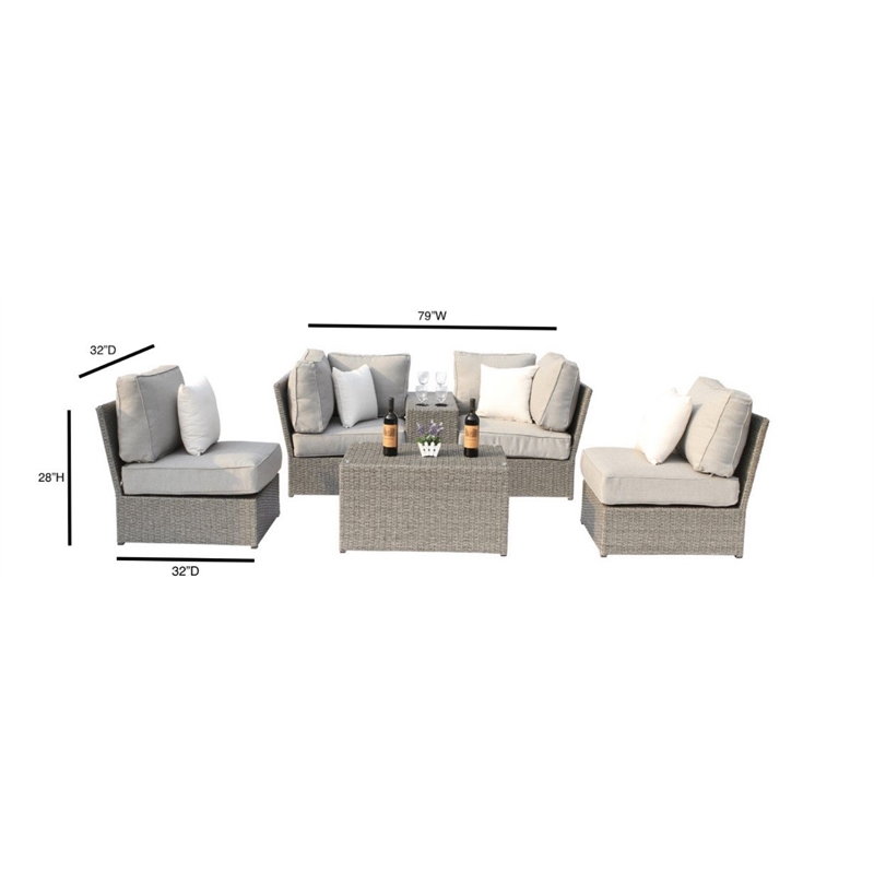Living Source International 6-Piece Wicker Outdoor Conversation Set in Gray