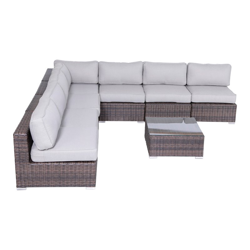 Living Source International 8-Piece Sectional Set with Cushions in Brown/Gray