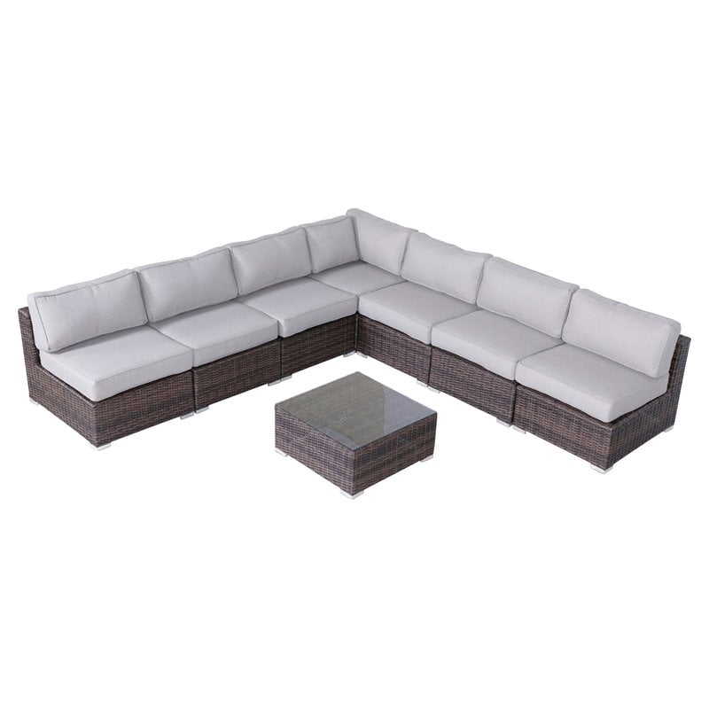 Living Source International 8-Piece Sectional Set with Cushions in Brown/Gray