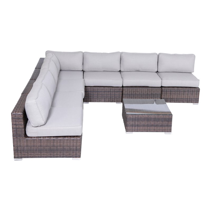 Living Source International 8-Piece Wicker Sectional Set with Cushions in Gray