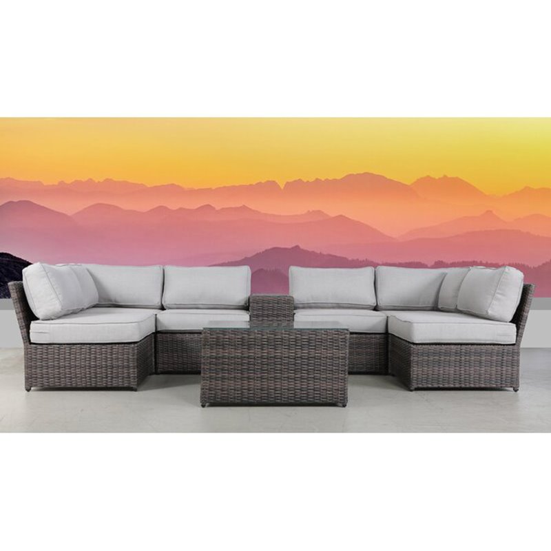 Living Source International 8-Piece Seating Group with Cushion in Brown/Gray