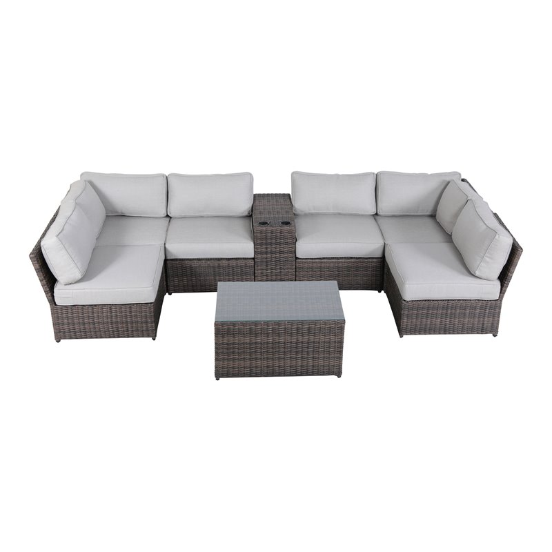 Living Source International 8-Piece Seating Group with Cushion in Brown/Gray