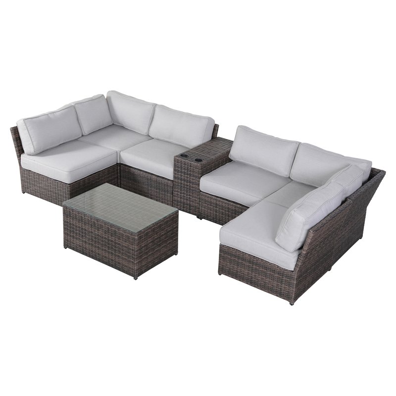 Living Source International 8-Piece Seating Group with Cushion in Brown/Gray