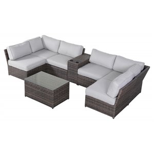 living source international 8-piece seating group with cushion in brown/gray