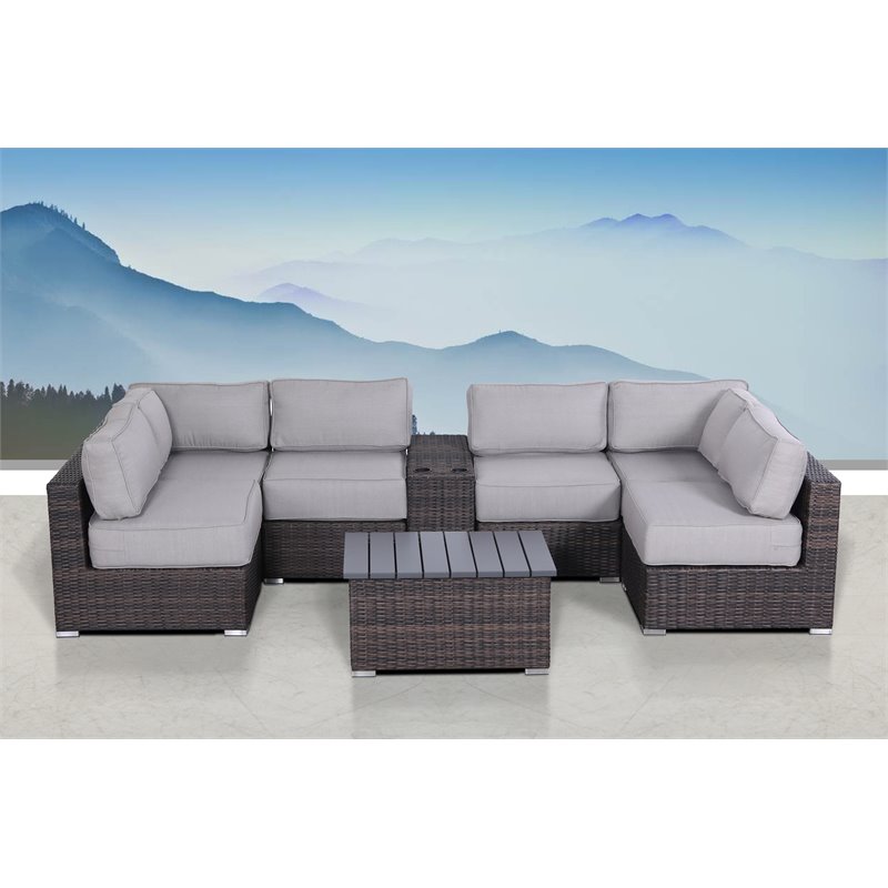 Living Source International 8-Piece Seating Group w/ Cushions in Brown/Gray