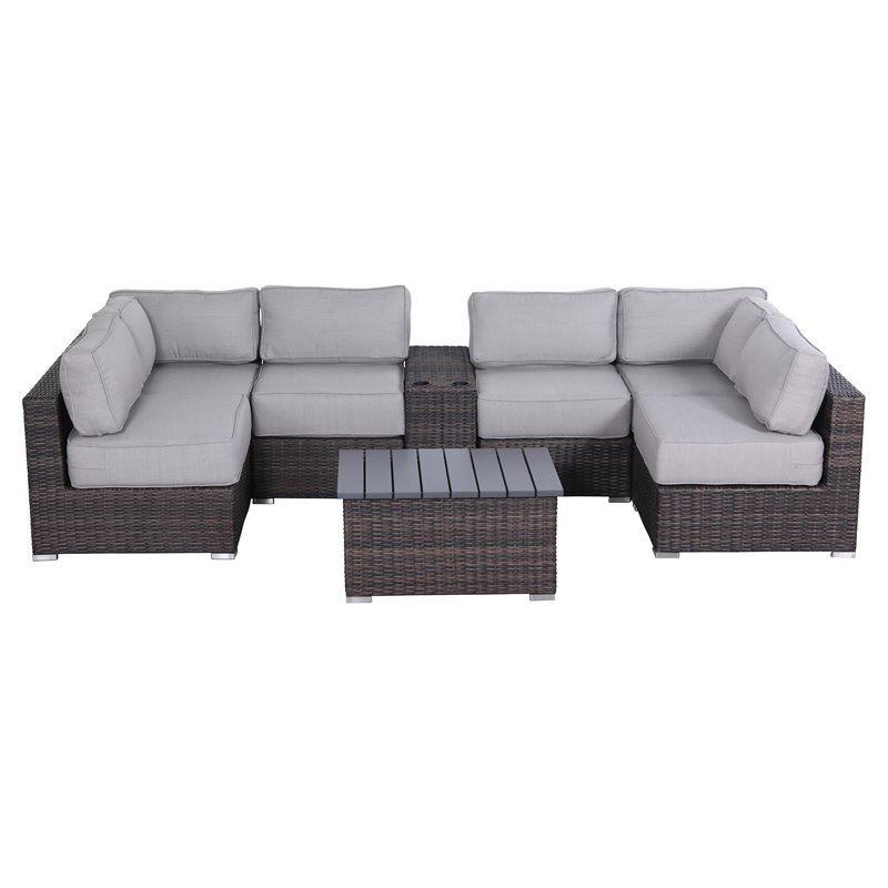 Living Source International 8-Piece Seating Group w/ Cushions in Brown/Gray