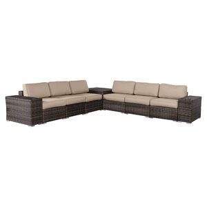Living Source International 4-Piece Seating Group with Cushions in Brown/Beige