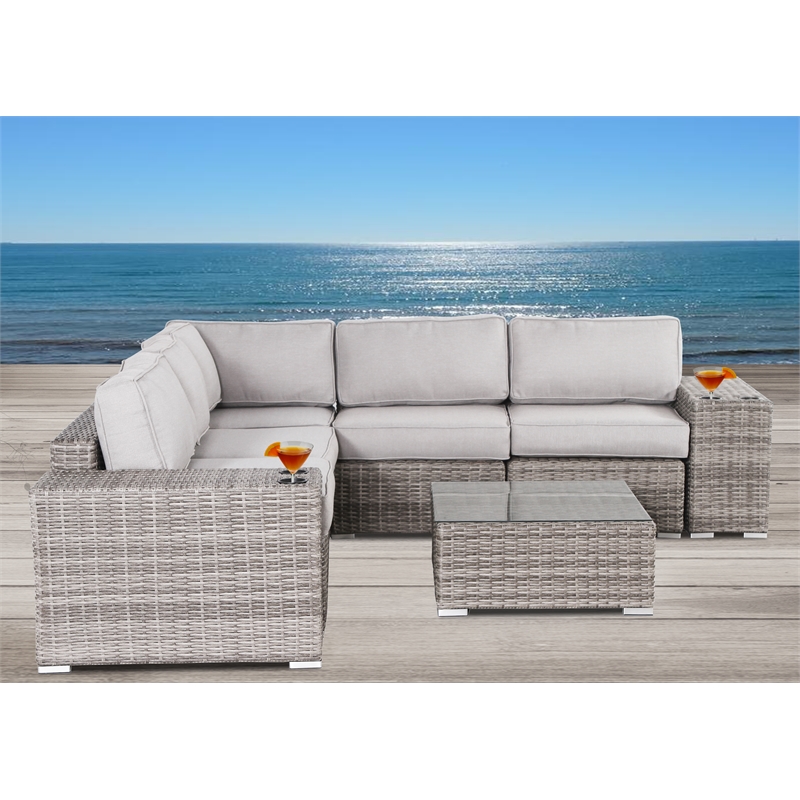 Living Source 8-Piece Wicker / Rattan Sectional Set w/ Cushions in Gray