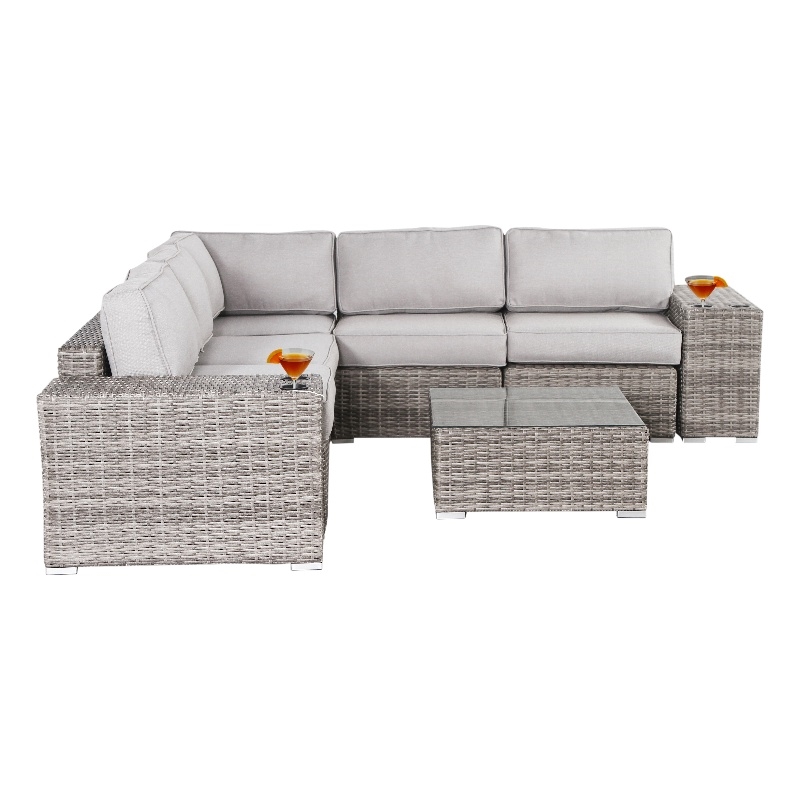 Living Source 8-Piece Wicker / Rattan Sectional Set w/ Cushions in Gray