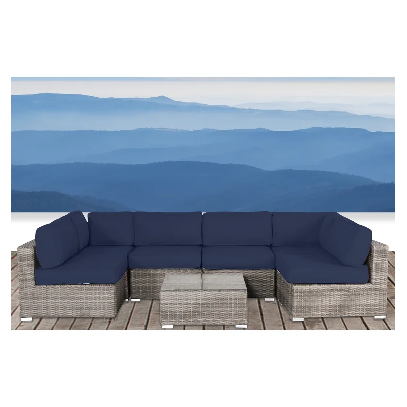 Living Source Intl 7-Piece Wicker / Rattan Outdoor Seating Set in Gray/Beige