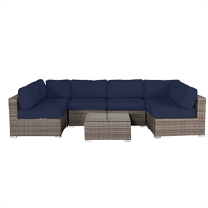 Living Source Intl 7-Piece Wicker / Rattan Outdoor Seating Set in Gray/Beige