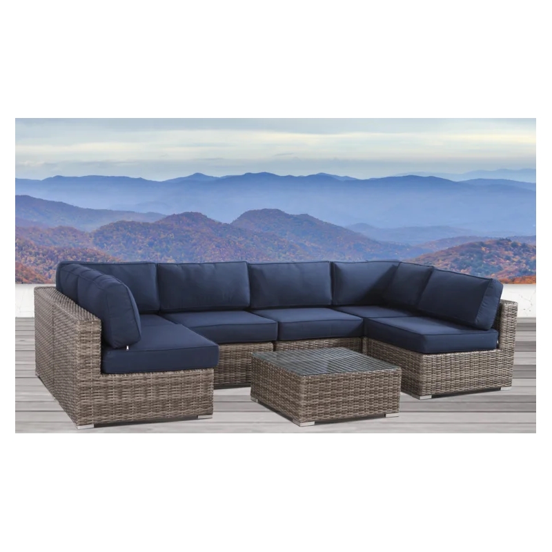 Living Source Intl 7-Piece Wicker / Rattan Outdoor Seating Set in Gray/Beige