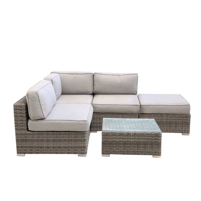 Living Source International 5-Piece Wicker / Rattan Sectional Group in Gray