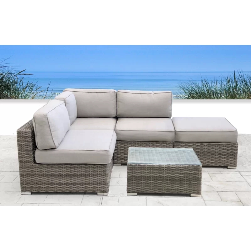 Living Source International 5-Piece Wicker / Rattan Sectional Group in Gray