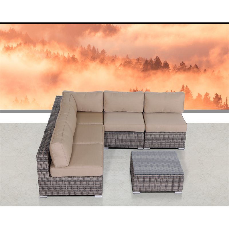 Living Source International 6-Piece Outdoor Set with Brown Cushions in Gray