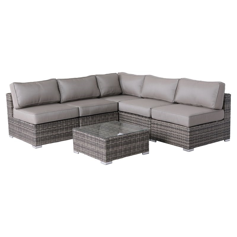 Living Source International 6-PC Wicker / Rattan Outdoor Set w/Cushions in Gray