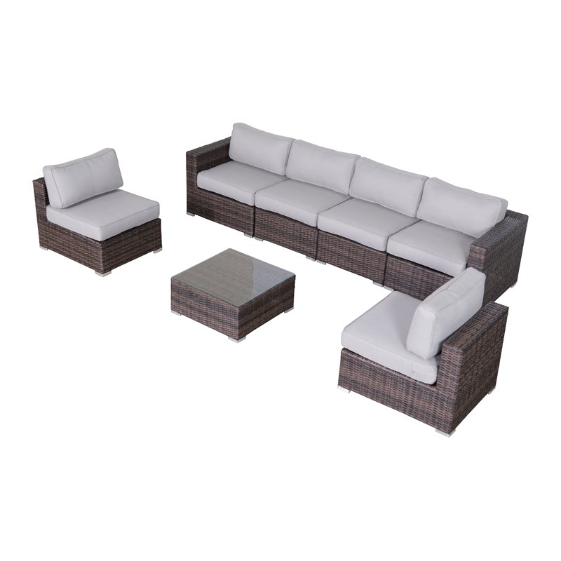 Living Source International 7-Piece Sectional Set with Cushion in Brown/Gray