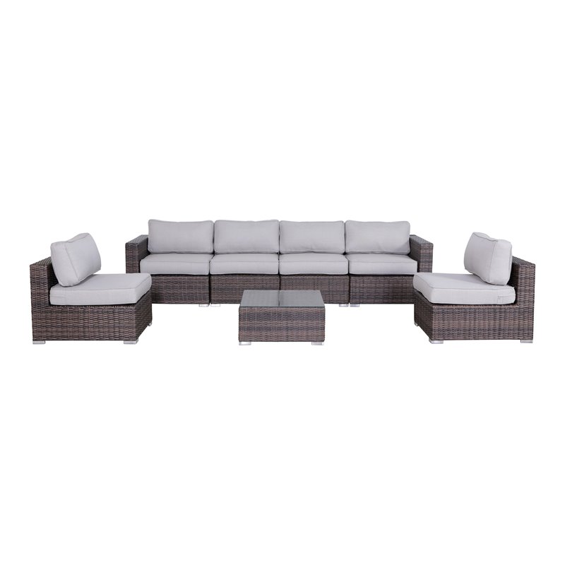 Living Source International 7-Piece Sectional Set with Cushion in Brown/Gray