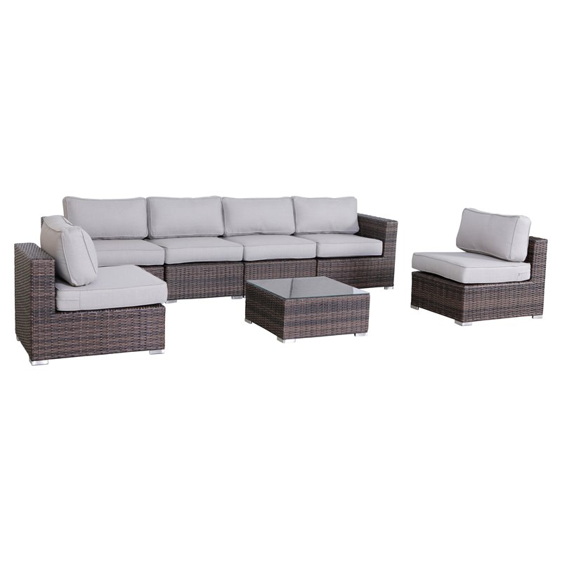 Living Source International 7-Piece Sectional Set with Cushion in Brown/Gray