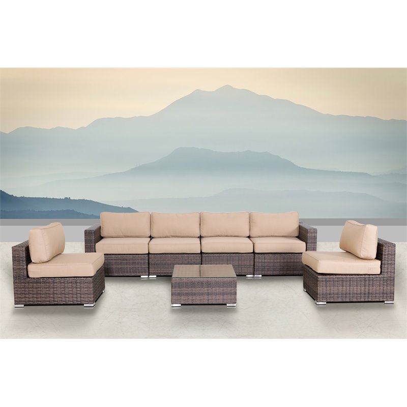 Living Source International 7-Piece Sectional Set with Beige Cushion in Brown