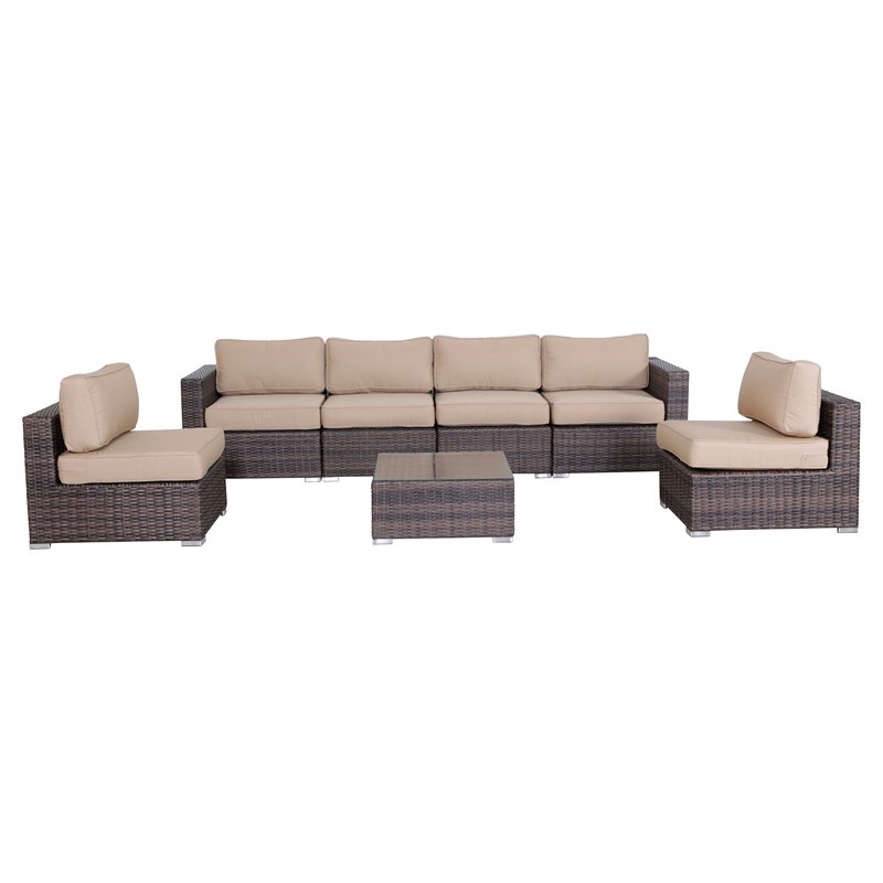 Living Source International 7-Piece Sectional Set with Beige Cushion in Brown