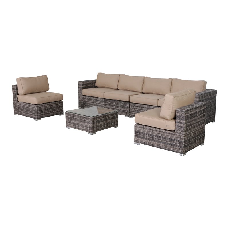 Living Source International 7-Piece Sectional Set with Beige Cushion in Gray