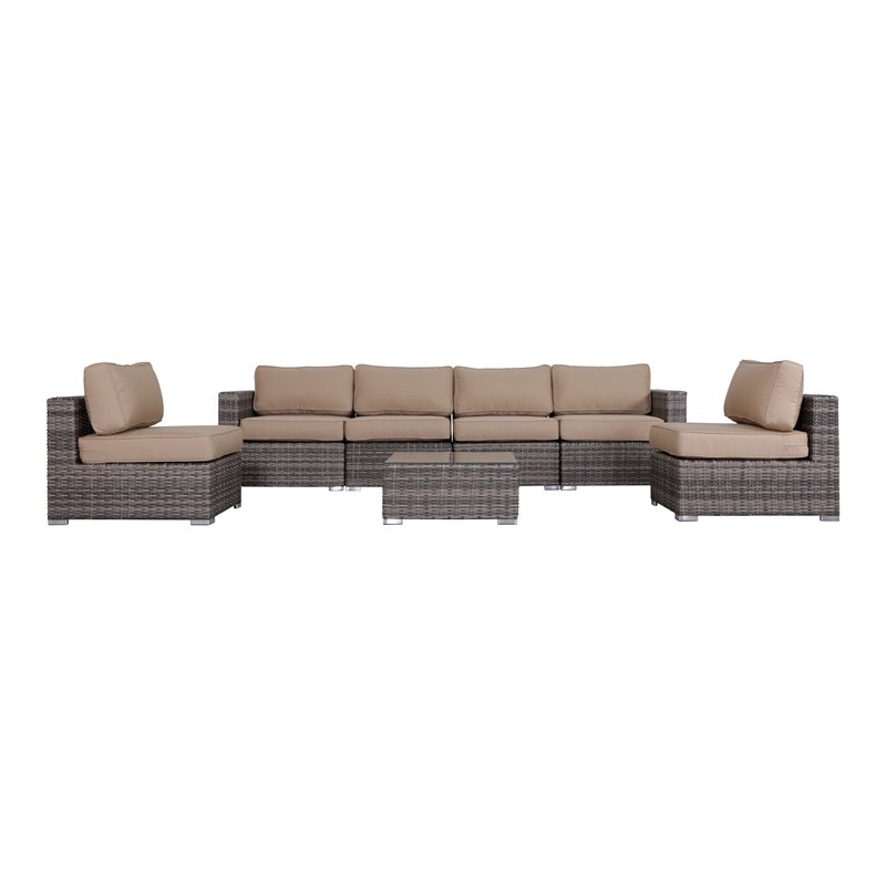 Living Source International 7-Piece Sectional Set with Beige Cushion in Gray