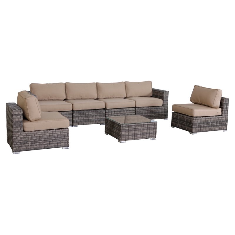 Living Source International 7-Piece Sectional Set with Beige Cushion in Gray
