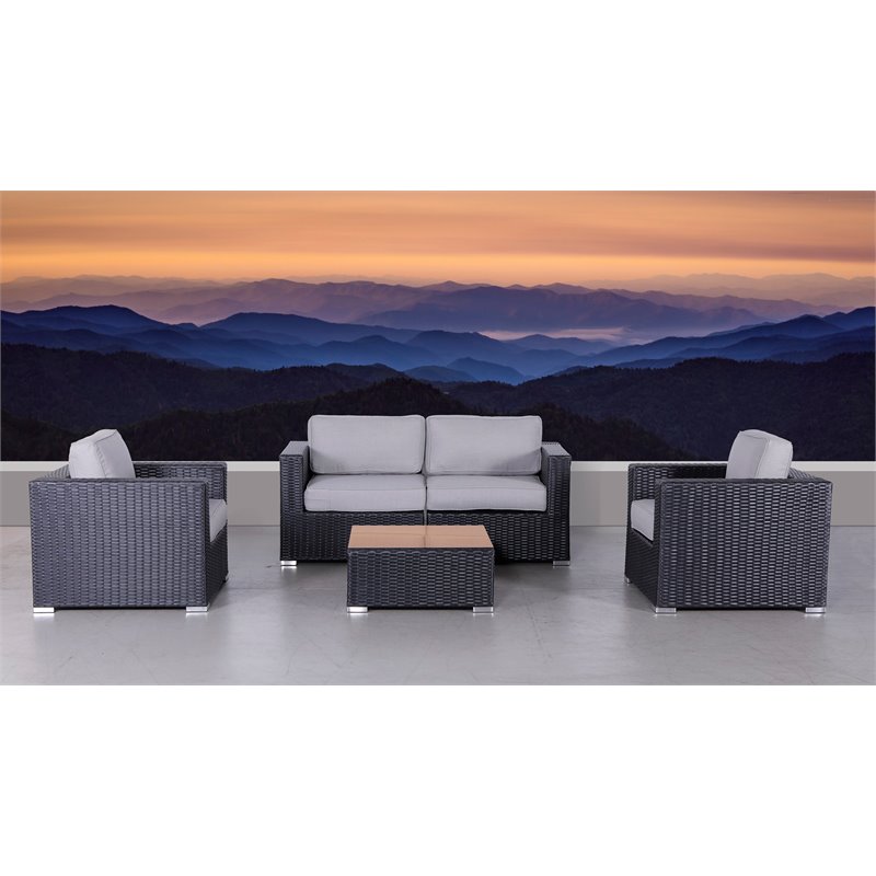 Living Source International 5-Piece Wicker Sofa Seating Group w/ Cushion in Gray