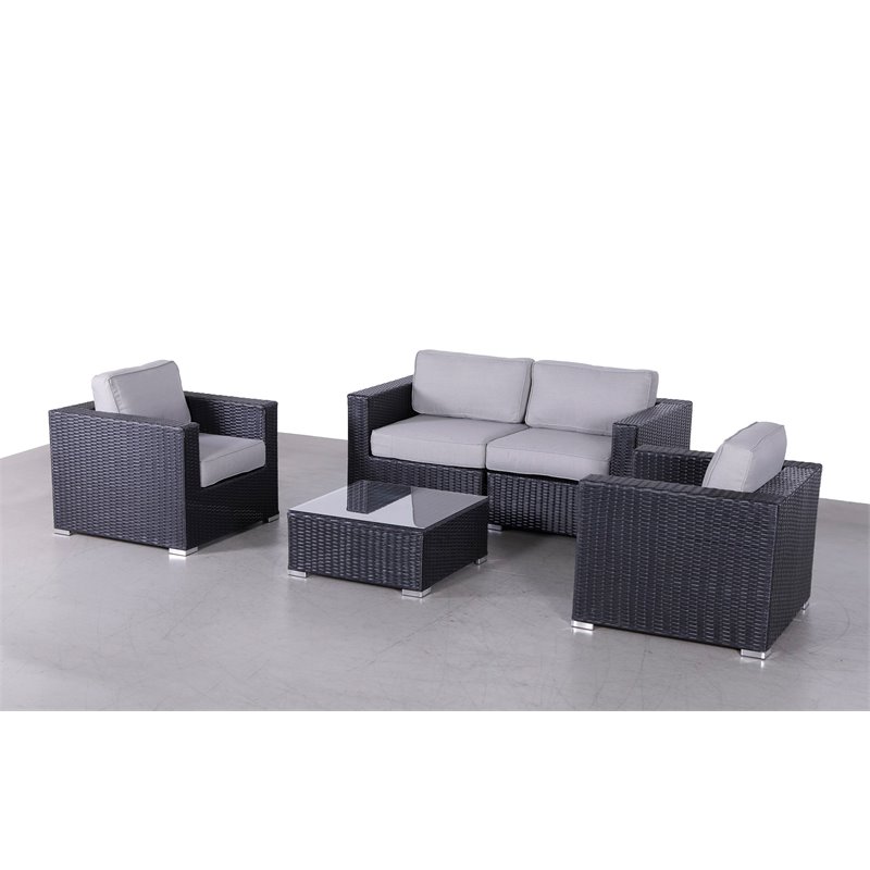 Living Source International 5-Piece Wicker Sofa Seating Group w/ Cushion in Gray