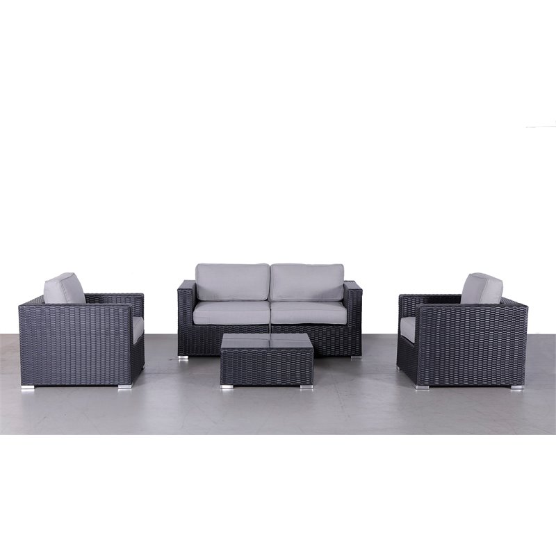 Living Source International 5-Piece Wicker Sofa Seating Group w/ Cushion in Gray