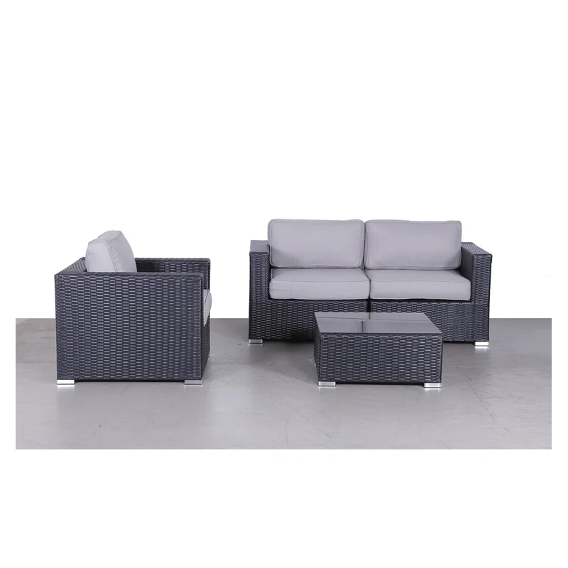 Living Source International Wicker / Rattan 4-Piece Seating Group in Black/Gray