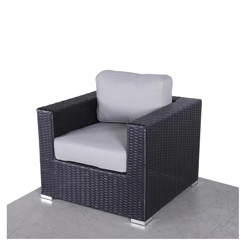 Living Source International Wicker / Rattan 4-Piece Seating Group in Black/Gray