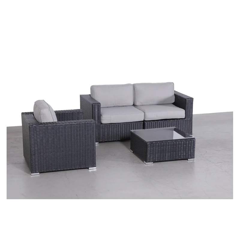 Living Source International Wicker / Rattan 4-Piece Seating Group in Black/Gray