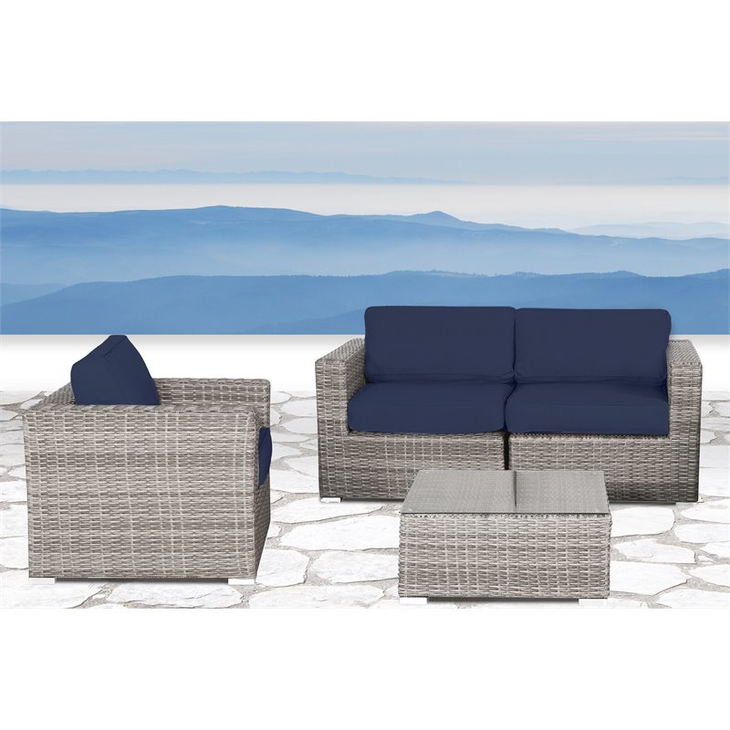 Living Source International 3-Piece Sofa Group with Cushions in Gray/Navy Blue