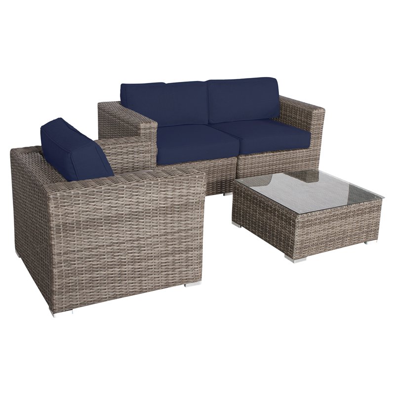 Living Source International 3-Piece Sofa Group with Cushions in Gray/Navy Blue