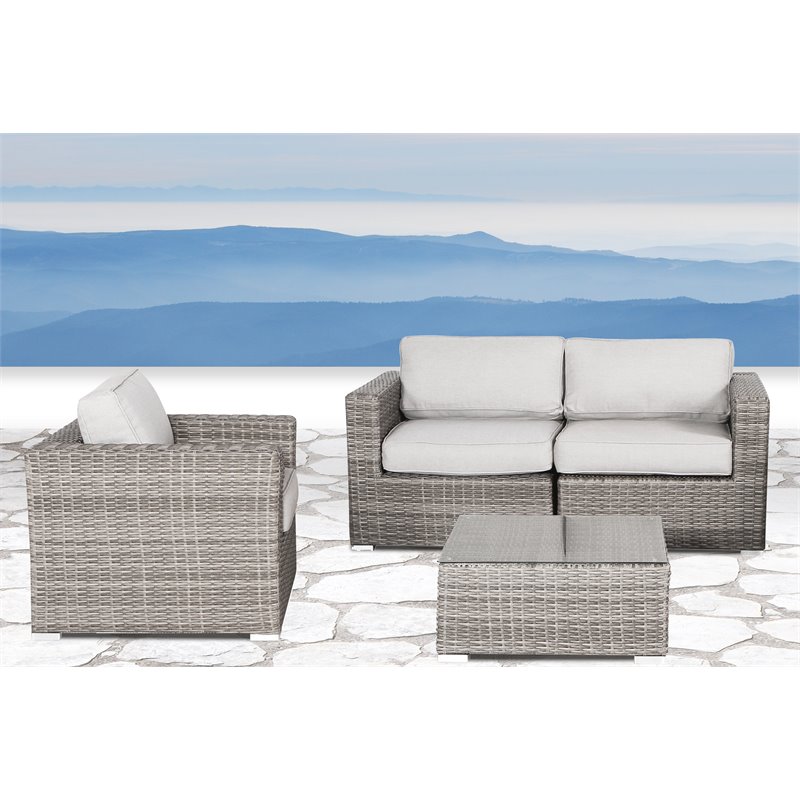 Living Source International 3-Piece Wicker and Fabric Sofa Set in Gray