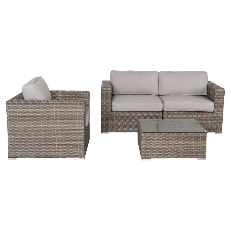 Living Source International 3-Piece Wicker and Fabric Sofa Set in Gray