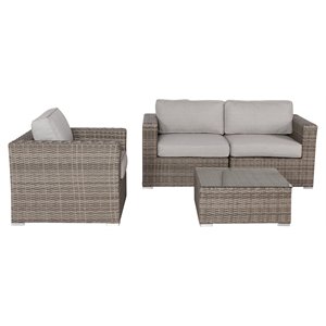 Living Source International 3-Piece Wicker and Fabric Sofa Set in Gray
