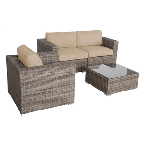 Living Source International 3-Piece Wicker / Rattan Sofa Set in Gray/Beige